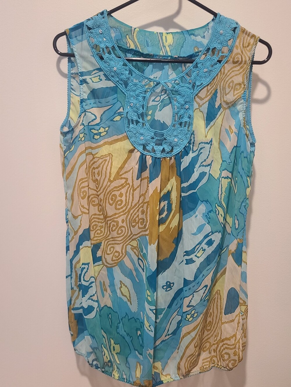 Tank Style Blouse Boho Embroidered Sheer Medium